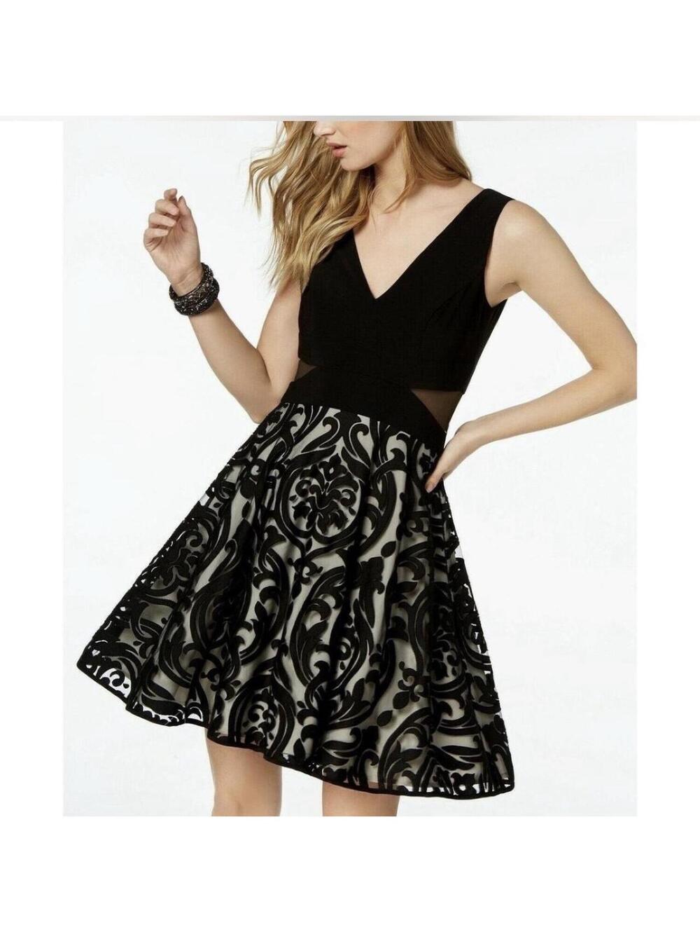 Xscape long-sleeve V-neck dress